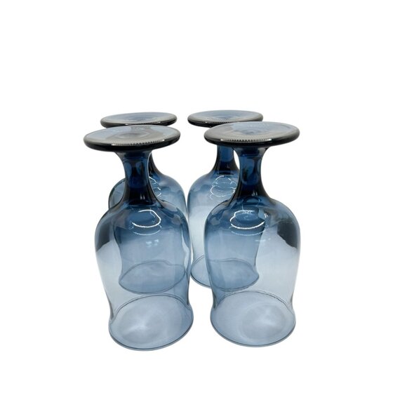 Vintage Set of 4 Libbey Dusky Blue Water Glasses Stemware Goblets Tulip Shaped - Picture 6 of 12